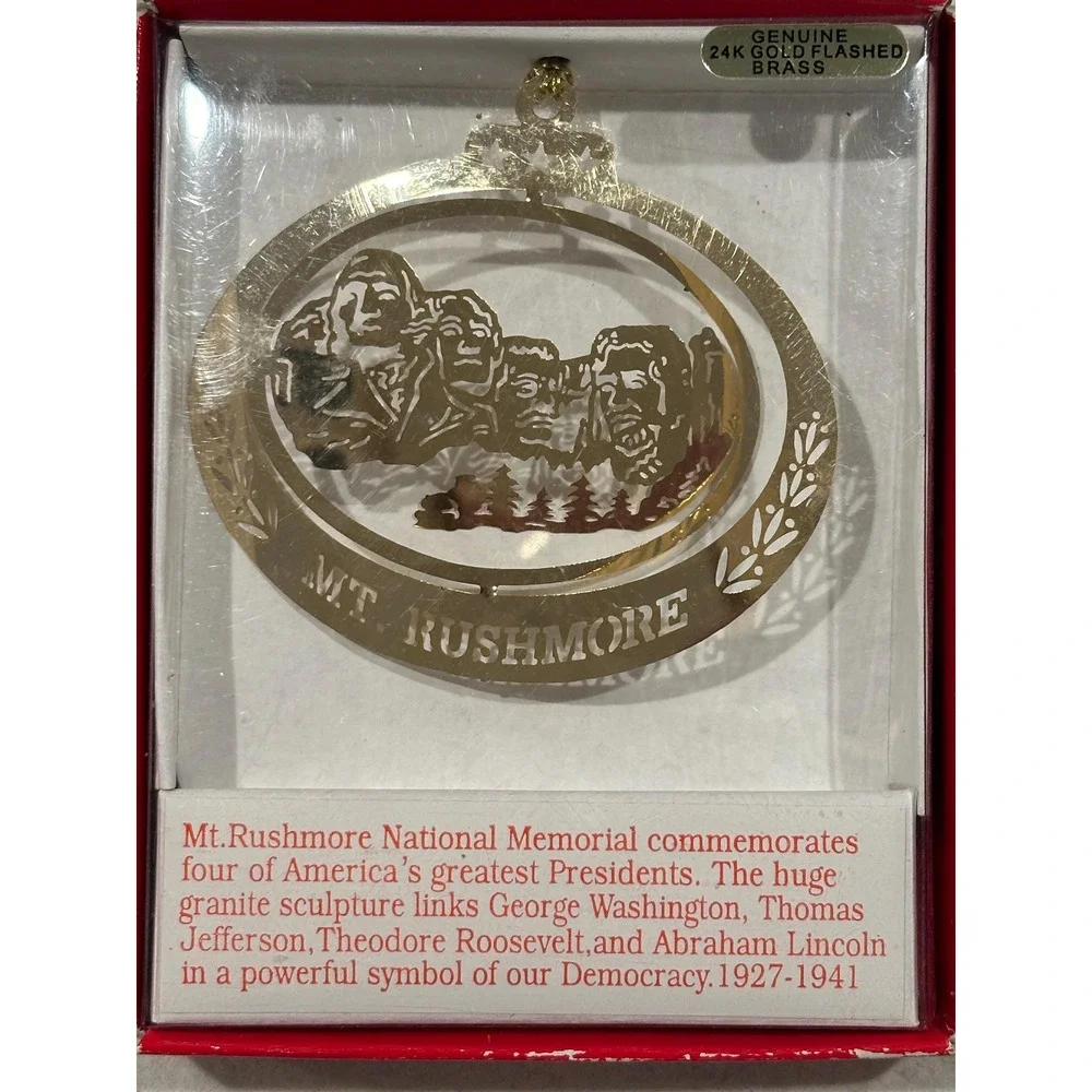 Collector Ornament Mount Rushmore Brass and 25kt gold laser cut ornament